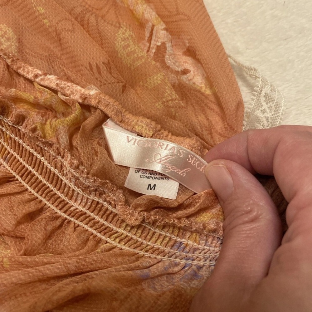 Victoria's Secret Orange Floral Babydoll with White Lace - Picture 8 of 11